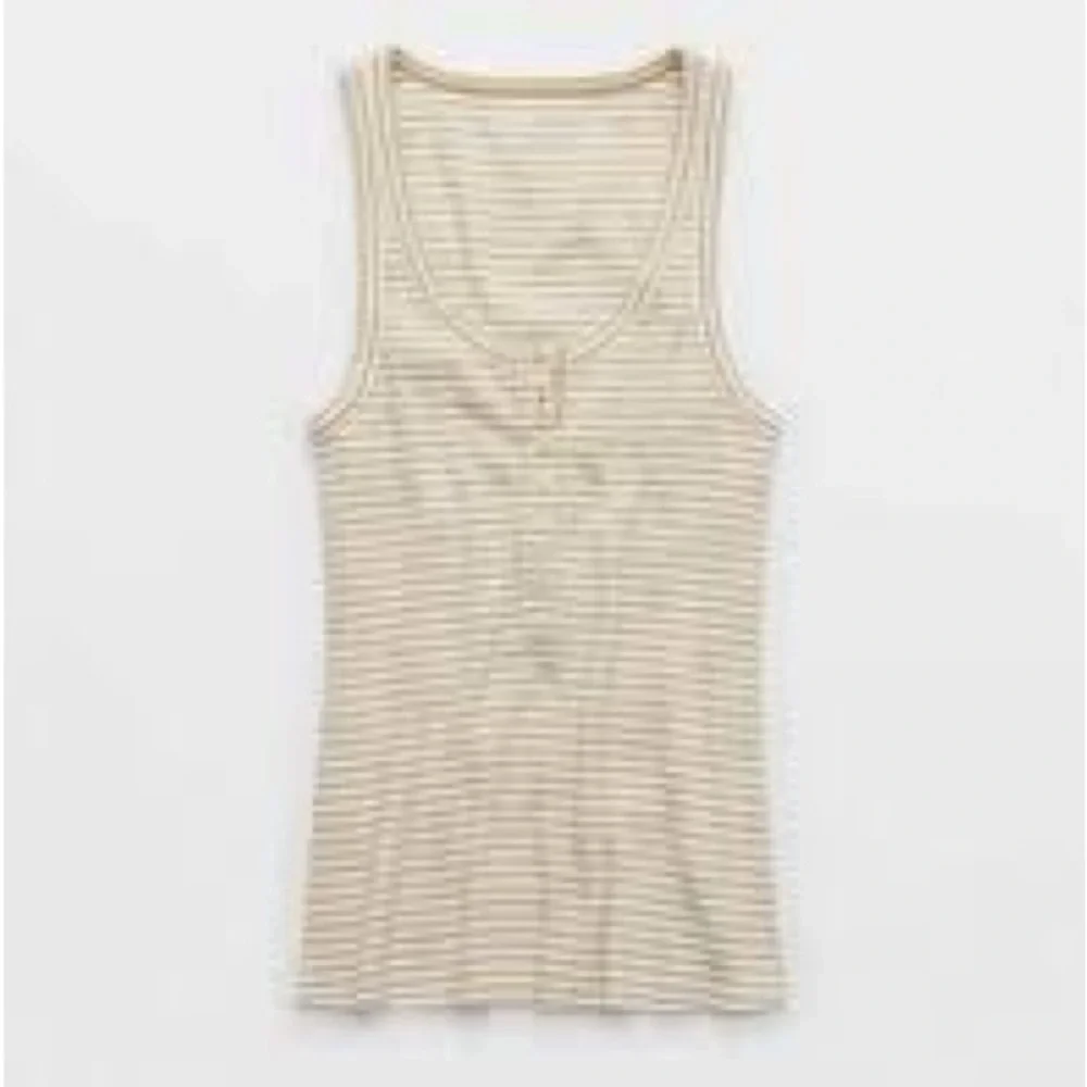 Aerie Henley No BS Tank Top Tan White Stripe Size Medium